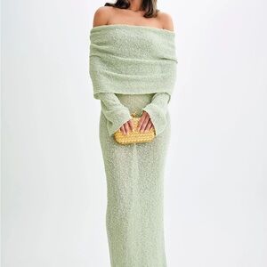 Meshki Marisol Off-Shoulder Boucle Maxi Dress